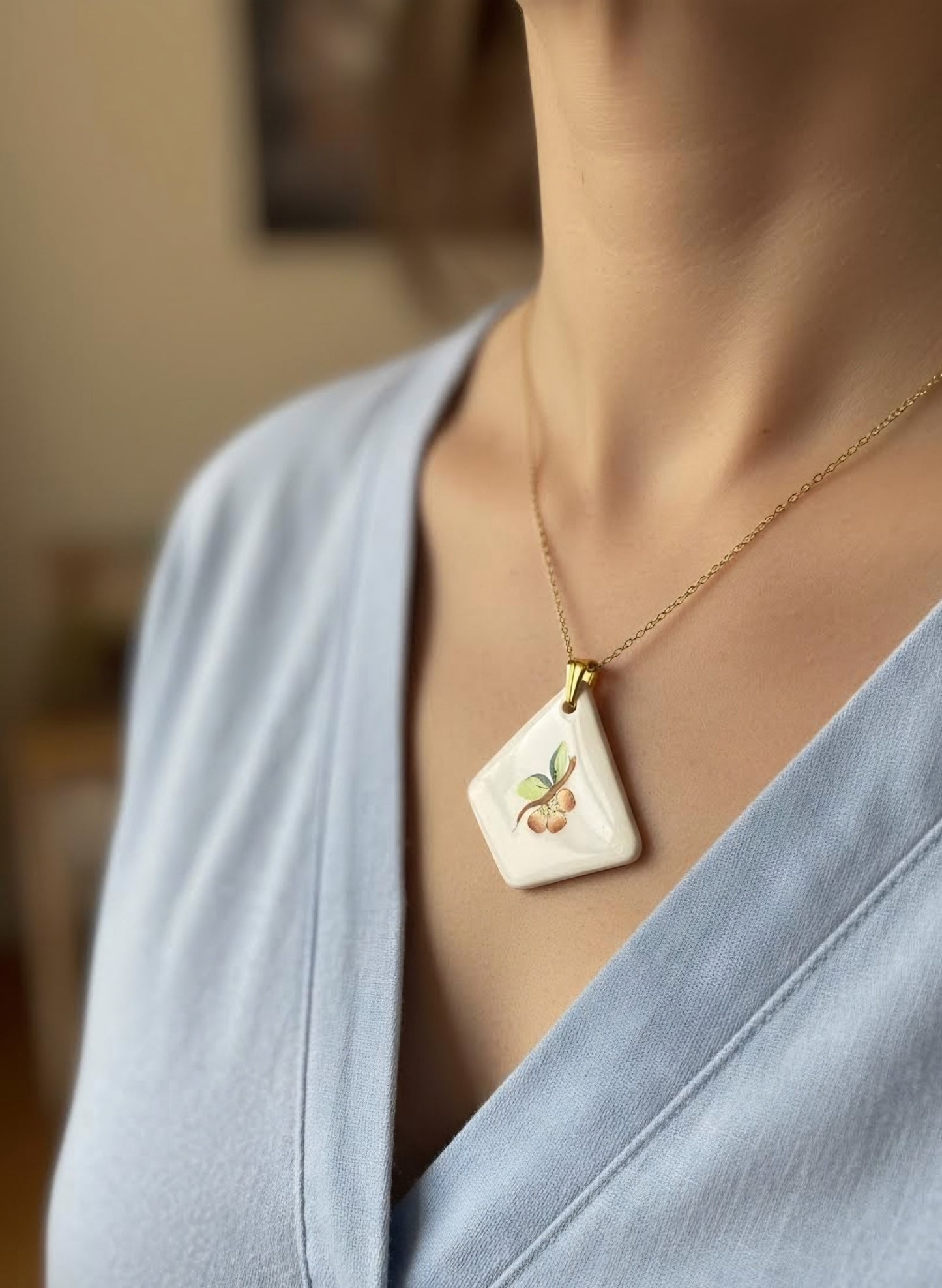 Pansy pattern pendant - upcycled