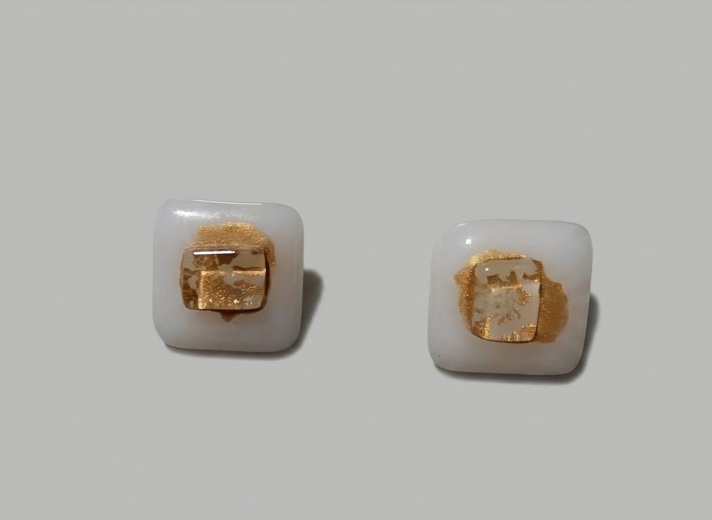 "Golden squares" fused glass earrings