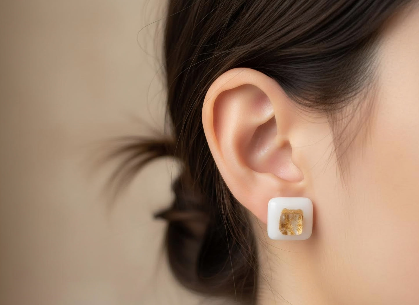 "Golden squares" fused glass earrings