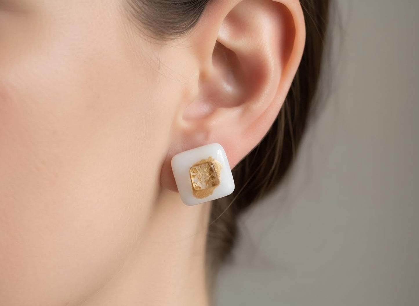 "Golden squares" fused glass earrings
