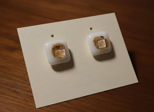 "Golden squares" fused glass earrings